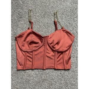 Women’s XS Rue 21 Burnt Orange Cropped Tank Top Chain Detail Bustier